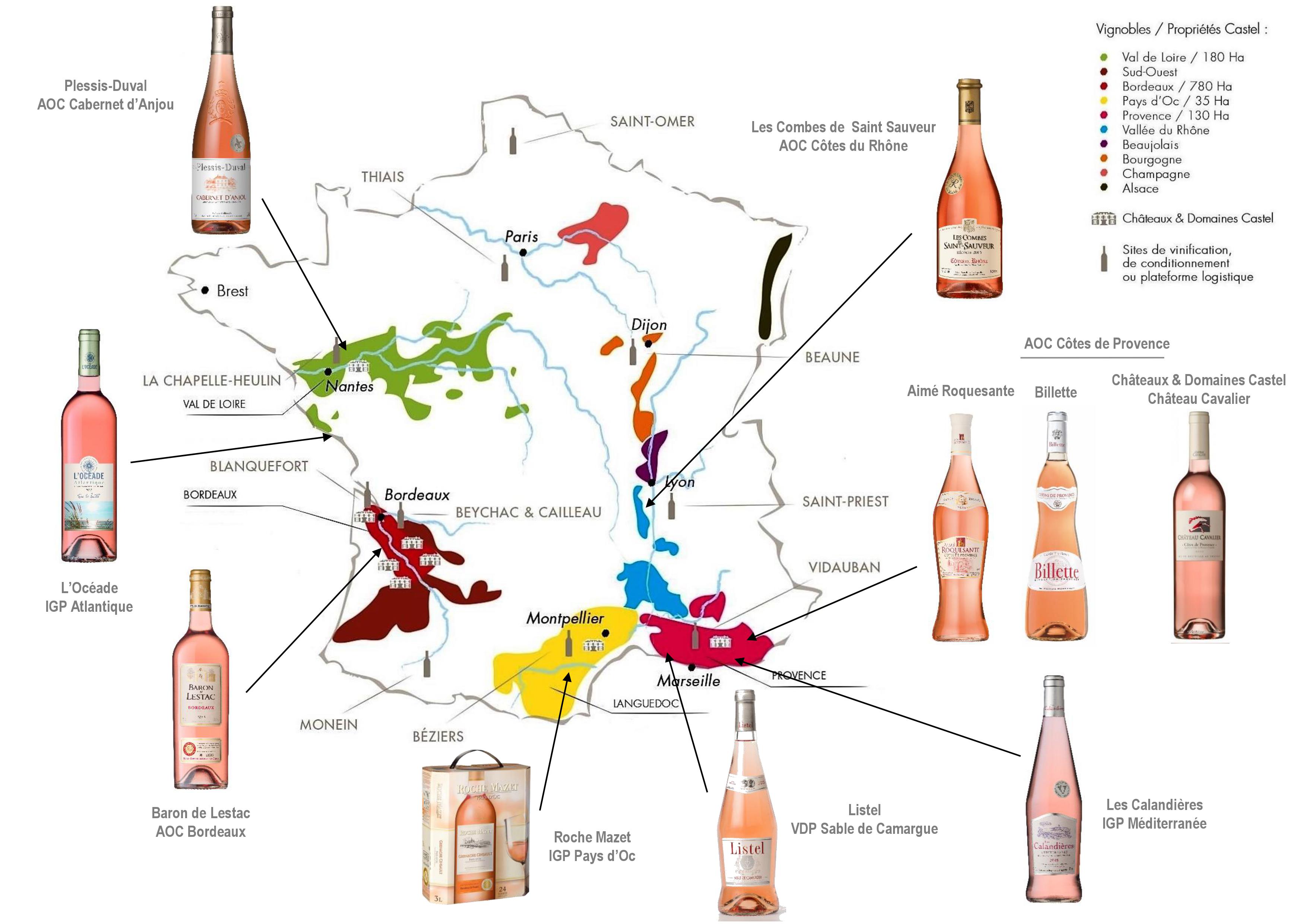 Carte des vins rosés de Castel